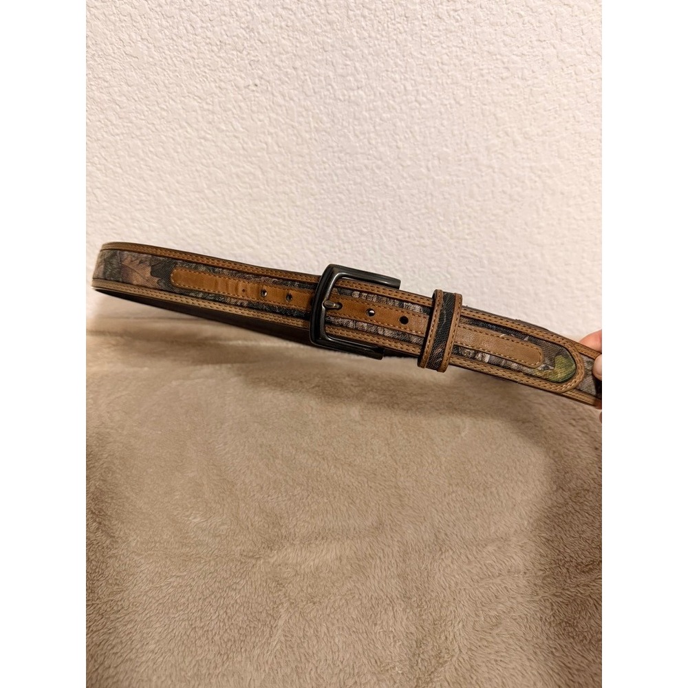 Mens Camo Canvas Leather Lined Belt Brown Tan Woodland Hunting Size‎ 38